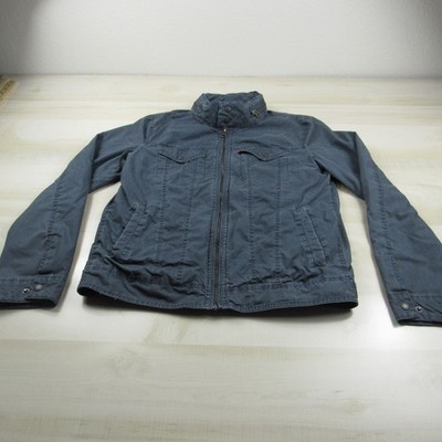 Levis Jacket Mens Small Blue Trucker Canvas Full Zip Type 3 Hoodie Outdoor Biker