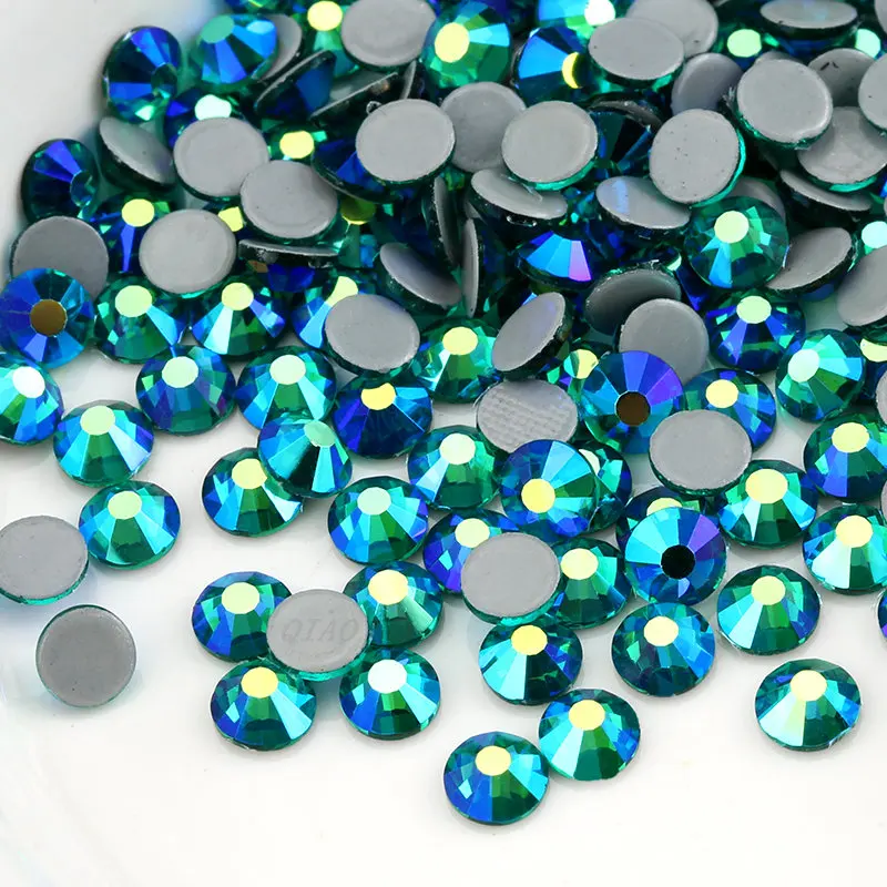 Top Quality Green Zircon AB Hot Fix Rhinestone SS16 SS20 SS30 Glass Iron on Rhin