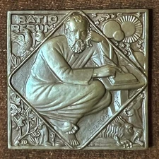 Vintage Cast Bronze Metal Plaque Medallion Art Sculpture Socrates Ratio Rerun