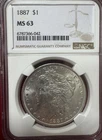 1887 $1 Morgan Silver One Dollar MS63 Philadelphia BU