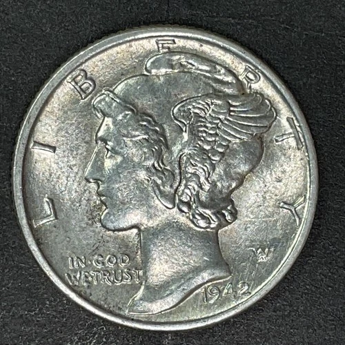 1942  Mercury Dime 10 cents USA Coin 90% Silver Liberty Freedom War WWII UNC
