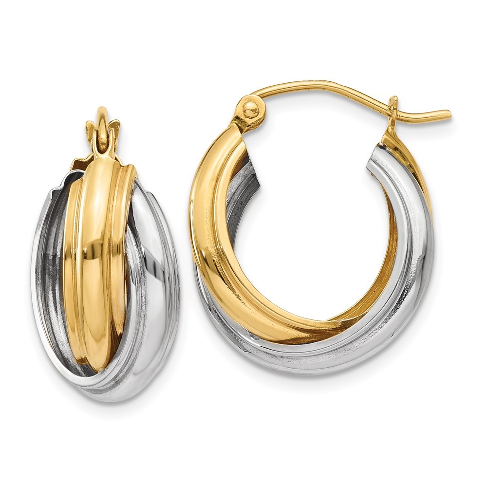 14k Two-tone Gold Polished Double Hoop Earrings L-21 mm, W-8.5 mm
