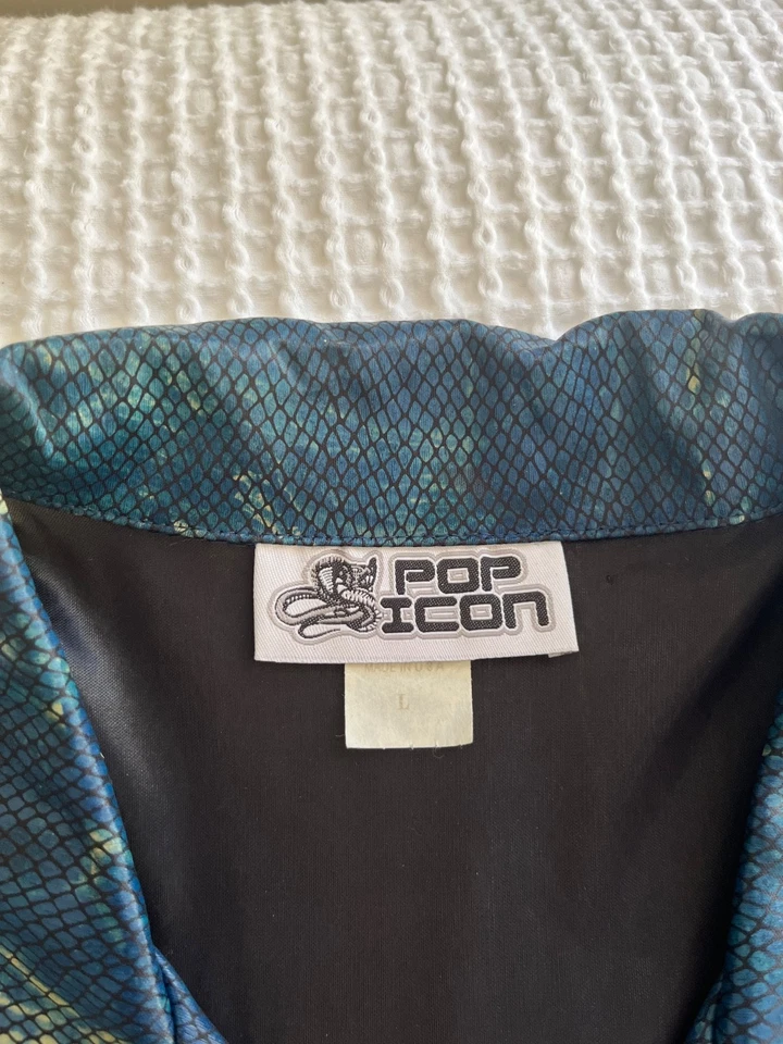 Pop Icon Vintage Blue Snakeskin Short Sleeve Club Shirt Men's Sz. L Made in USA - Image 4 of 4