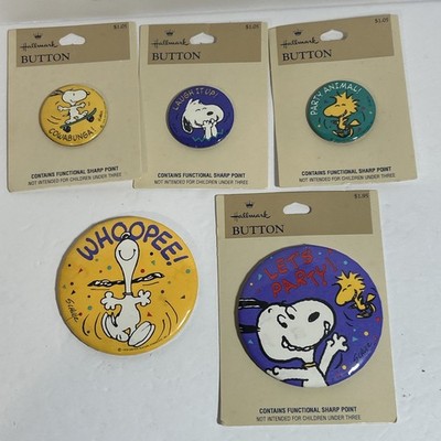 Lot of 5 Vintage Snoopy Peanuts Pinback Buttons Party Hallmark 1965 (g1)