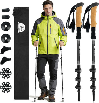 Carbon Fiber Trekking Poles Lightweight - Collapsible Hiking Poles with Cork Gri