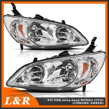 Lumintek For 2004-2005 Honda Civic 24dr Chrome Amber Corner Headlights Assembly Lumintek For 2004-2005 Honda Civic 24dr Chrome Amber Corner Headlights Assembly