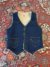Vintage 1970  s Levi  s Orange Tab Denim Sherpa Lined Vest Medium Dark Western