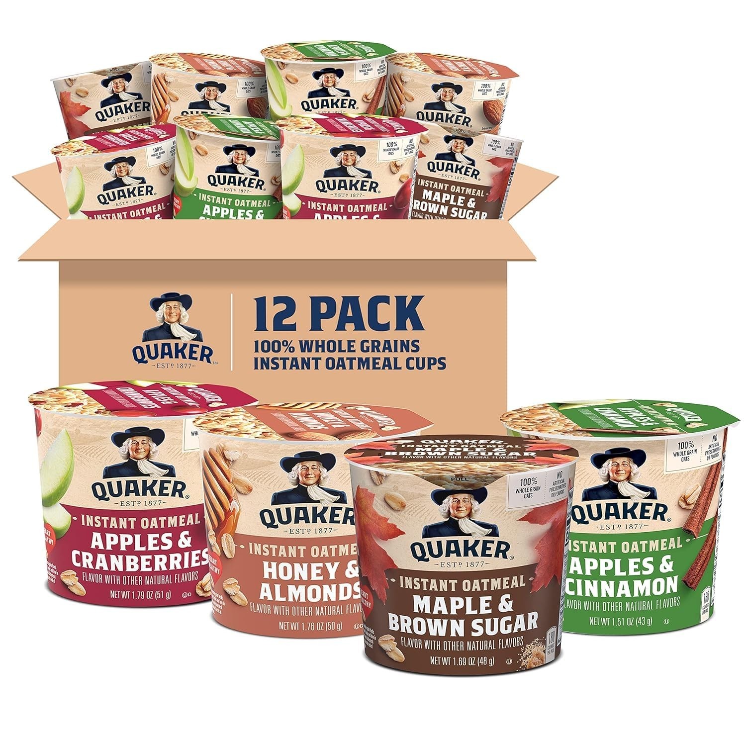 Quaker Instant Oatmeal Express Cups, 4 Flavor Variety Pack, 