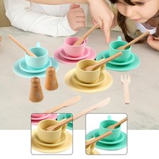 Wooden Toy Plates Dishes Play Kitchen Dish Set Role Play Forks Life Skills