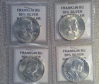 Lot of 4 BU Franklin 90% Silver Half Dollars (001)