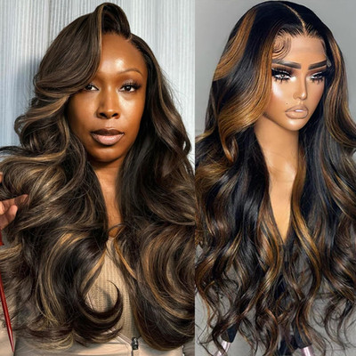 28'' Honey Blonde Balayage Body Wave Lace Front Wig - 200% Density for Women