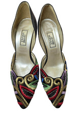 Gianni Versace Vintage Japanese Embroidered Multicolor High Heels Womens 36