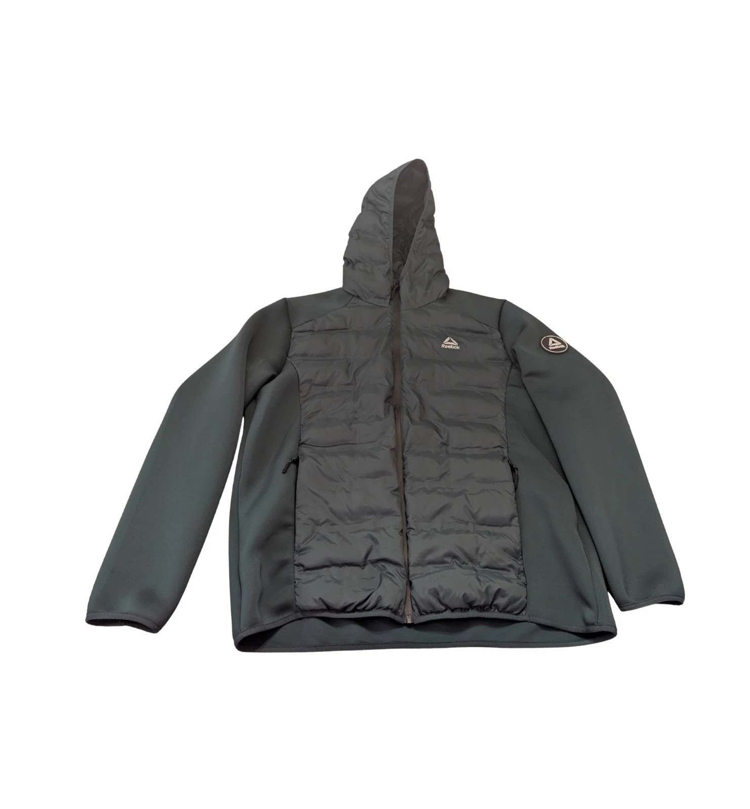 EUC Reebok Mens 2XL Green Quilted Soft Shell Zip Hooded Jacket