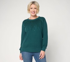 Belle by Kim Gravel Jingle Belles Starburst Sequin Knit Top Luxe Forest L New