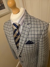 Spitalfields Wool Blend Checked Blazer Men's Size 40R Grey Jacket Excellent Cond