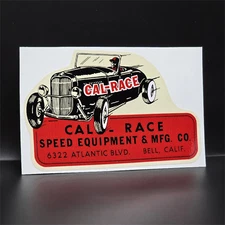 CAL-RACE BELL CA. Vintage Style DECAL / STICKER, rat rod, racing,car
