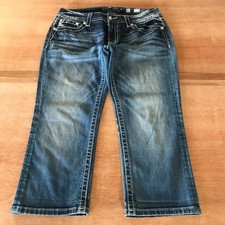 Miss Me Cuffed Capri Jeans Women 31 Blue Mid Rise Rhinestone Medium Wash