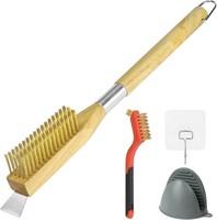 Pizzaofen BüRste 50Cm Mit Stahlschaber Messingborsten Holzgriff GrillbüRste