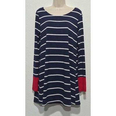 Mon Ami USA Navy White Stripe Long Sleeve Tunic Top Womens Size M