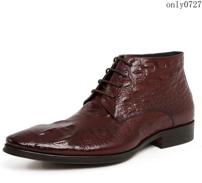 Men's Business Formal Alligator Embossed Pattern Leather Shoes Ankle Boots New
