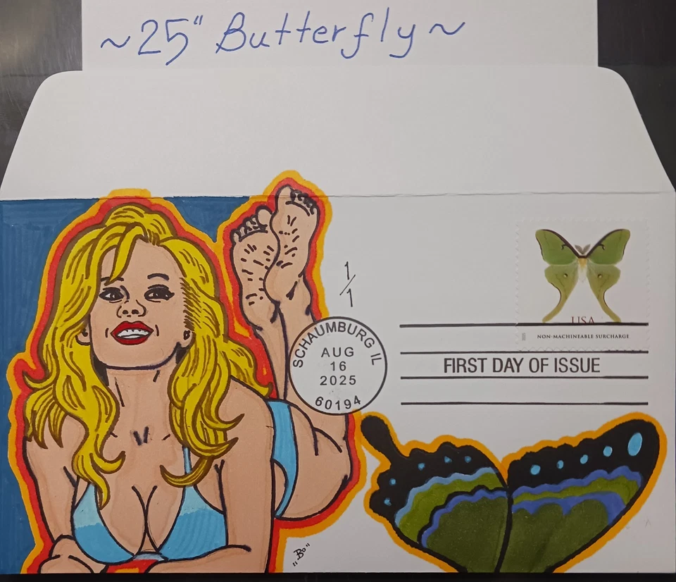 2025 Butterfly 🦋 First Day Cover~ Hand Drawn Colored 1/1~ Non-machine  - Image 2 of 2