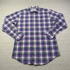 Peter Millar Shirt Men's Medium Purple Gray Plaid Long Sleeve Button Up Cotton