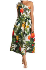 Farm Rio White Cocoa Forest One Shoulder Dress Womens XSmall