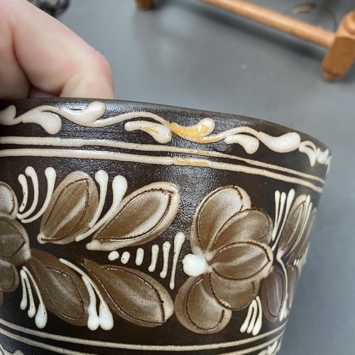 Vintage Hungarian Floral Decor Brown Tone Pottery Planter Plant Pot Signed MHV - Picture 5 of 8