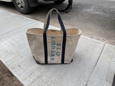 LL Bean Boat and Tote Bag Large XL Canvas Blue Handles Vintage Crinkle Tag RARE