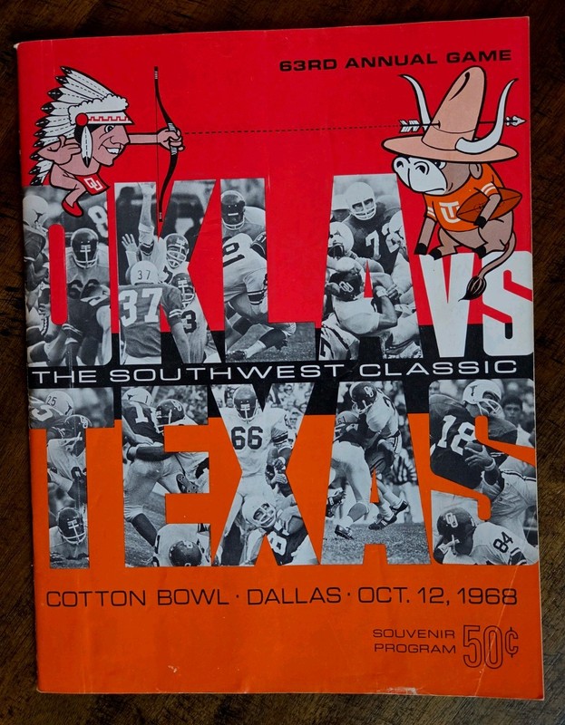 RARE 1968 63rd COTTON BOWL Oklahoma Sooners vs Texas Longhorns Football Program