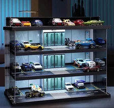 ​1:64 Scale Diecast LED Car Display Case Cabinet Box 4 Level Memorabilia 58 Cars
