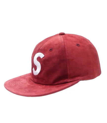 Chapeau Supreme F/W 2016 daim logo S 6 panneaux bordeaux (UTILISÉ) regardez photos !