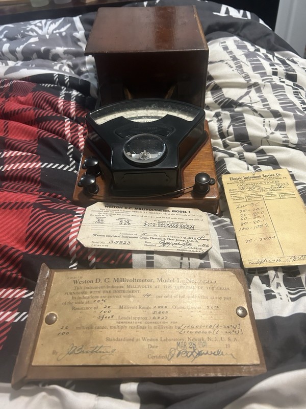 Weston D.C. Millivoltmeter Model 1 w/ Wood Case & Calibration Papers READ DESC