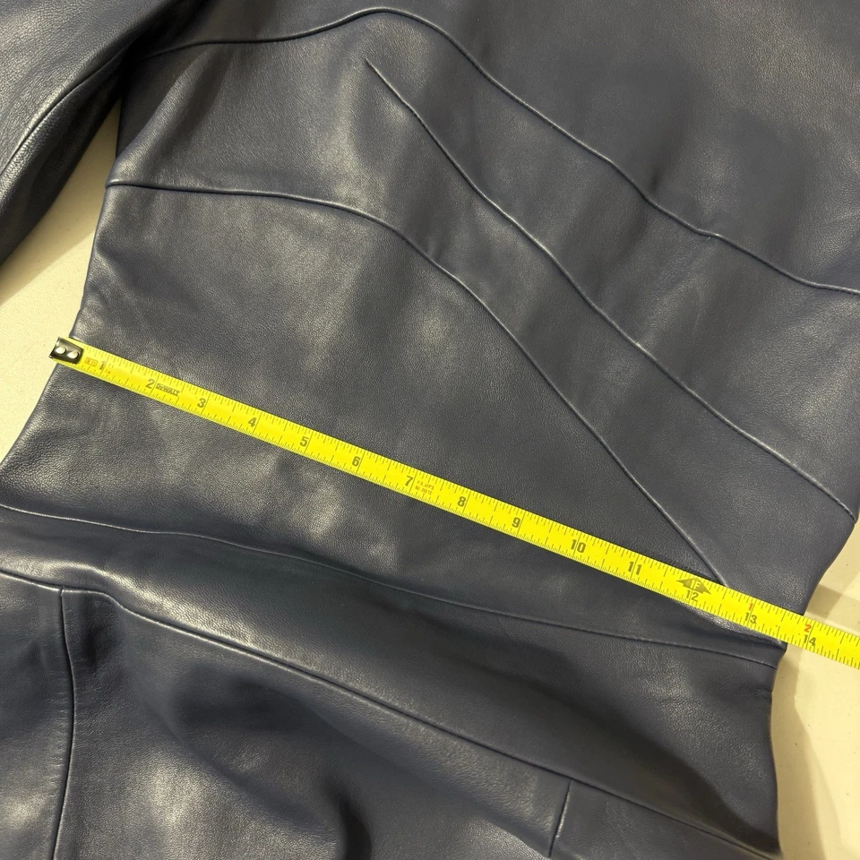 Antonio Melani Leather Dress Size 4 Blue Long Sleeve Bodycon Back Zipper - Image 3 of 4
