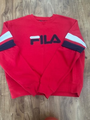 Fila Sweatshirt Women's Medium Red Black White Newton Striped Pullover Logo