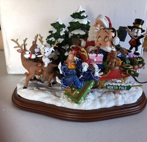 DANBURY MINT BETTY BOOP CHRISTMAS SLEIGH RIDE WITH SANTA AND FRIENDS RARE - Picture 1 of 8
