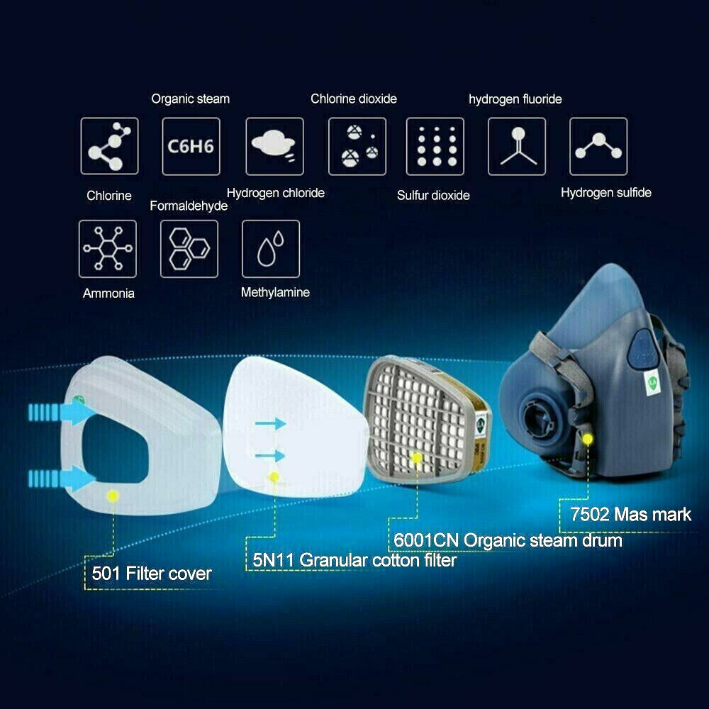 7502 Spray Painting Mask 11 in 1 Set Half Face Chemical Gas Vapor