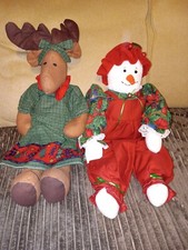 Handmade Christmas SNOWMAN MOOSE Plush Dolls Set 2 Country Style 20-22" Long
