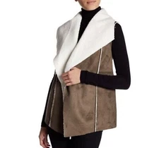 Susina Vest Womens XS  Faux Shearling Suede Open Drape Front gorp Rustic New