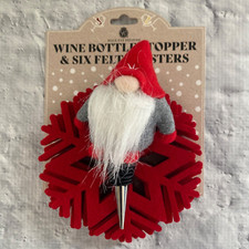 Gnome Bottle Stopper & 6 Red Felt Snowflake Coasters Winter Wild Eye Designs New