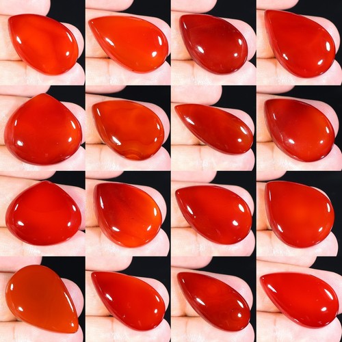 TOP NATURAL HESSONITE RED ONYX SULEMANI HAKIK AGATE PEAR CABOCHON GEMSTONE AH-
