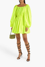 VALENTINO GARAVANI Gathered neon taffeta mini dress-IT38 XS/US2