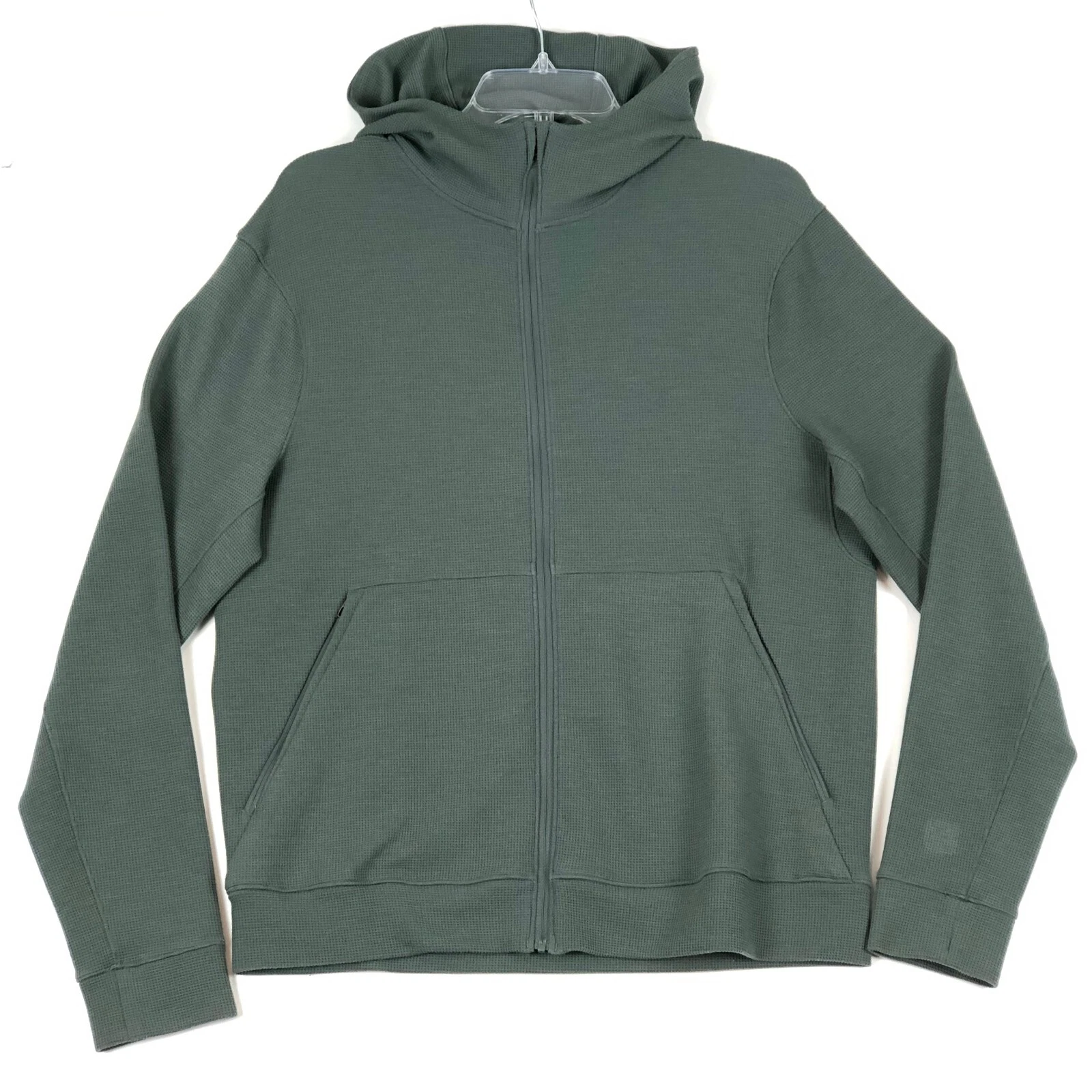 Lululemon Shift Stitch Hoodie Mens M Green Waffle Knit Full Zip Jacket