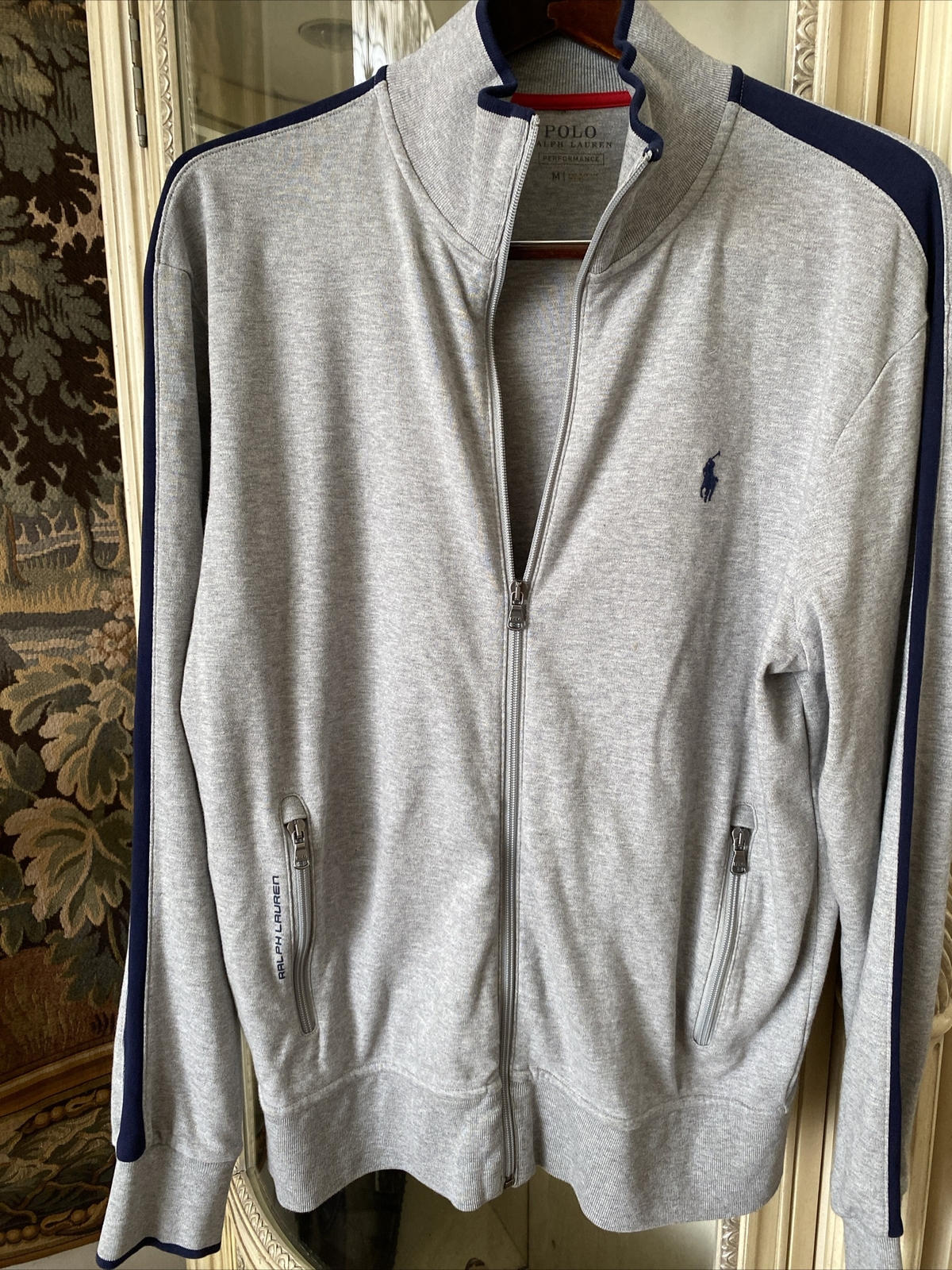 PONY POLO RALPH LAUREN Performance Uomo TG M Zip Hanley Cotone Grigio Tasche