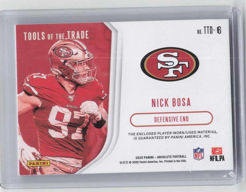 2020 Panini Absolute #TTD-6 Nick Bosa Tools of the Trade Double #/99 - Image 2 of 2