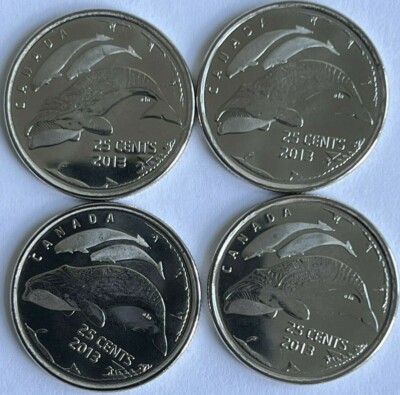 4 x 2013 Life in the North FROSTED SMALL WHALES CANADA 25 Cent