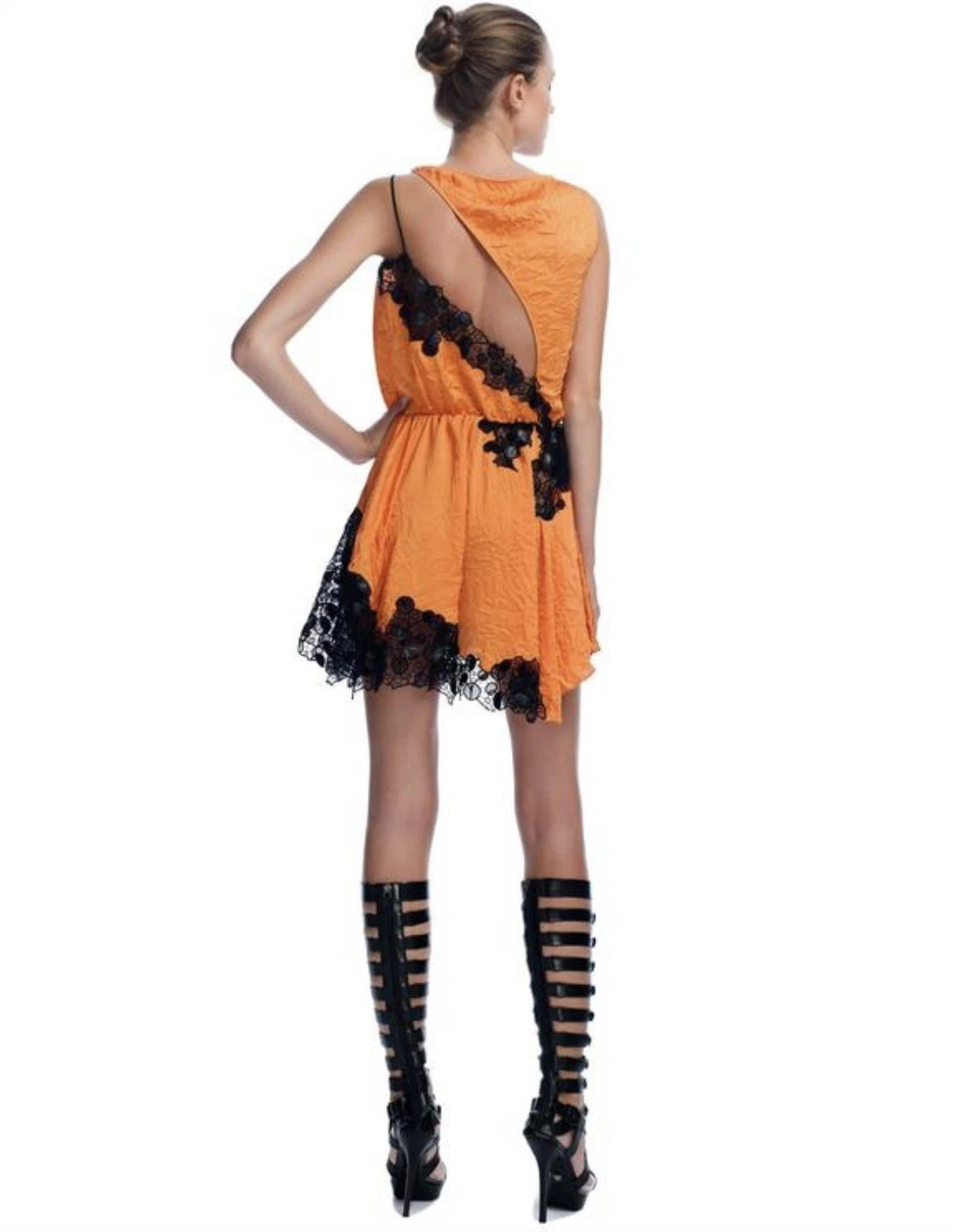 Abito mezza schiena pizzo nero arancione Versace S S13 l# 8 40