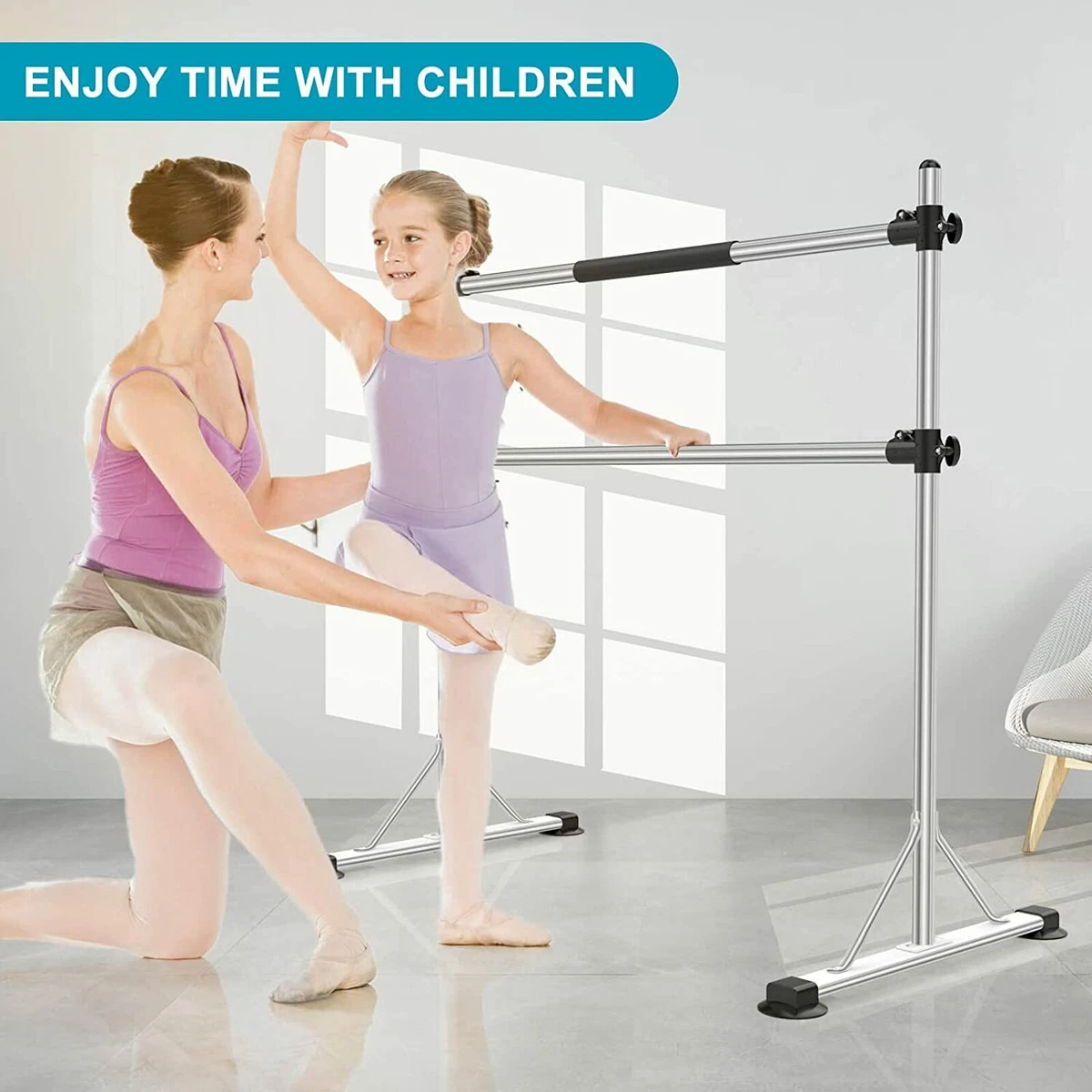 Ugnxery Ballet Barre, Portable Home Ballet Bar with Height Adjustable, 4ft  Frees