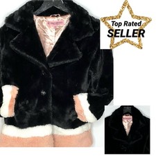 Urban Republic Girl's Black Blush Button PLUSH Faux-Fur Coat Jacket LX 16