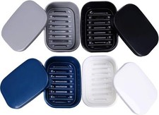 4pcs Soap Travel Container, Portable Case Black White Blue Gray